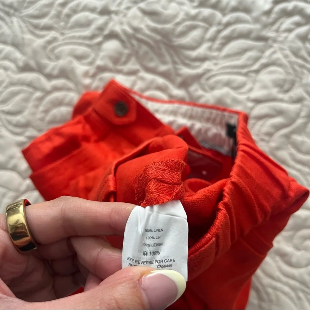 J.Crew Chino Shorts 100% Linen Orange Side Pocket Flat Front Size 2